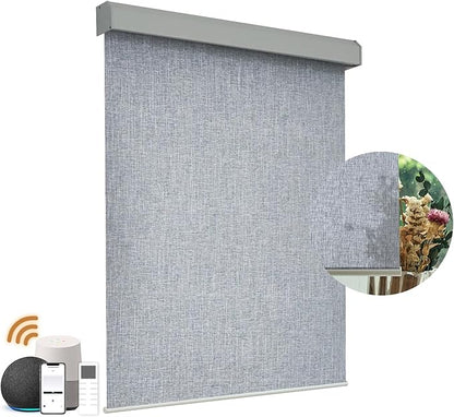 Motorized Light Filtering Roller Shades with Remote Control, Electric Smart Shades Compatible with Alexa and Google, Rechargeable, Customizable Size(Textured Bluish Gray)