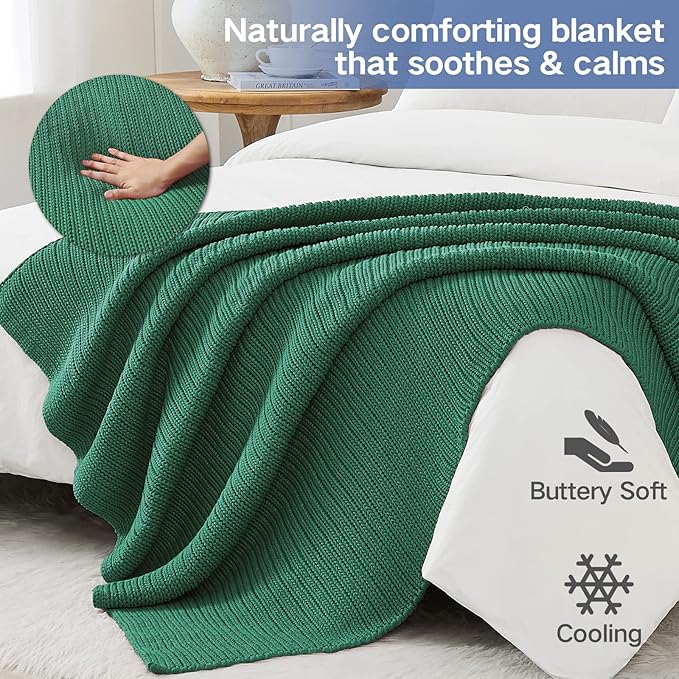 Guohaoi Knitted Weighted Blanket for Adults (Green 50"x75" 20lbs) No Beads Cooling Throw Blanket for Hot Sleepers, Home Decor Breathable Chunky Knit Heavy Blanket Use on Full Size Bed