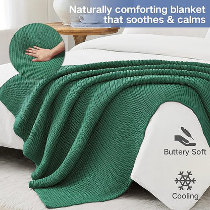 Guohaoi Knitted Weighted Blanket for Adults (Green 48"x72" 20lbs) No Beads Cooling Throw Blanket for Hot Sleepers, Home Decor Breathable Chunky Knit Heavy Blanket Use on Full Size Bed