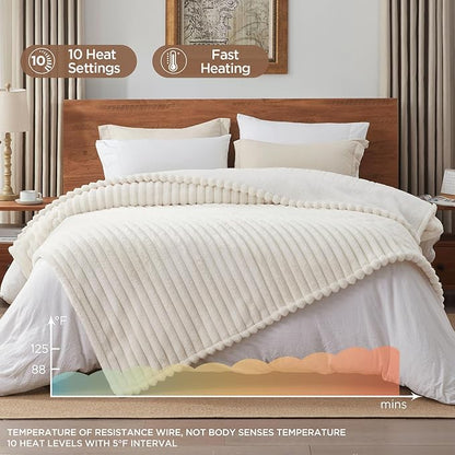 Westinghouse Electric Blanket Twin Size, Super Cozy Luxury Faux Fur & Sherpa Heated Blanket with 10 Heating Levels & 1-12 Hours Auto Off, Fast Heating Blanket, Machine Washable, 62x 84 Inch, Beige