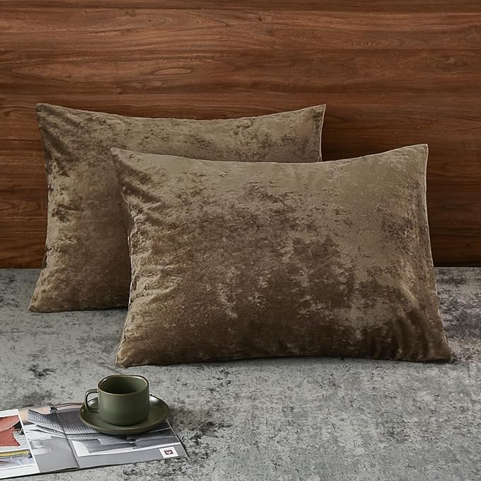 PHF Truly Velvet Pillowcases King Size, No Insert, 2 Pack Ultra Soft Breathable Pillow Shams Covers with Envelope Closure, 20" X 36" Luxury Cozy Warm Fuzzy Flannel, Khaki