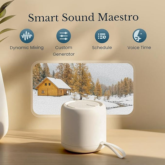 TimeVocalist White Noise Machine & Alarm Clock: Dynamic Sound Mixing, Ambient and Color Noises, Custom Soundscapes, App Control, Multiple Alarms, Sleep Training, 100 Volume Levels, Built in Battery
