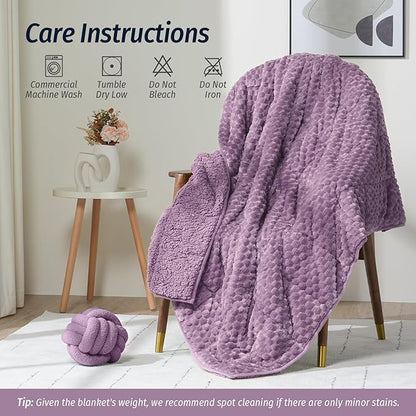 Wemore Fleece Weighted Blanket for Adults (60" x 80" 20lbs, Purple), Dual Sided Cozy Soft Sherpa Heavy Blanket, 3D Imitation Turtle Shell Warm Jacquard Flannel Weighted Blankets for Couch and Bed