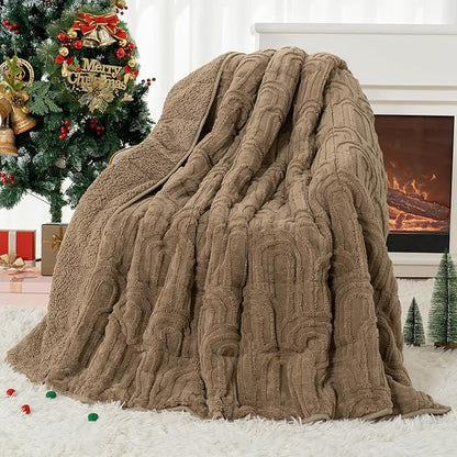 Cottonblue Weighted Blanket for Adults 15 lbs Twin Size, Cozy Fluffy Sherpa Fleece Jacquard Weighted Throw Blankets 48" x 72" for Sleep Relax, Fuzzy Warm Arch Heavy Blanket Soft for Bed Couch, Khaki