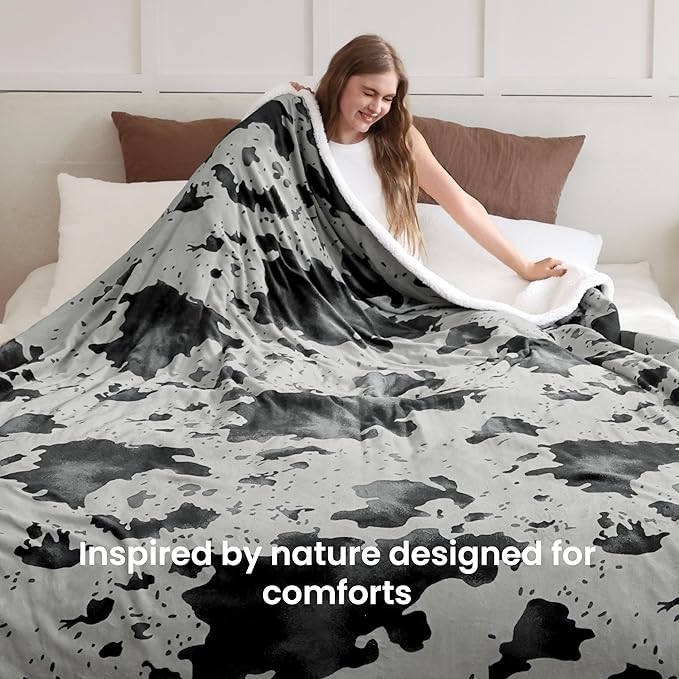 Heated Blanket King Blanket - Fast Heating Electric Blanket, Soft Flannel Heated King with 4 Time Settings,10 Heating Settings, Warm Gifts for Women & Mom & Grandma(90"x100"Cow Print Grey)