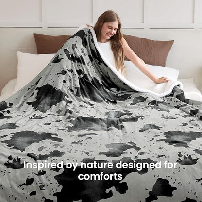 Heated Blanket King Blanket - Fast Heating Electric Blanket, Soft Flannel Heated King with 4 Time Settings,10 Heating Settings, Warm Gifts for Women & Mom & Grandma(90"x100"Cow Print Grey)