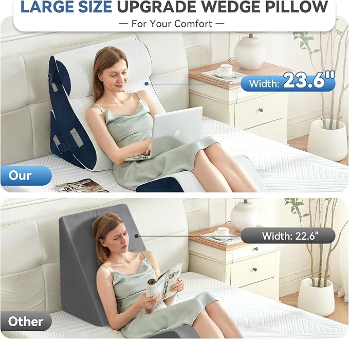 BDEUS 4PCS Orthopedic Bed Wedge Pillow Set for Sleeping, Post Surgery Foam Support Pillows for Back, Neck and Leg Pain Relief, Adjustable Triangle Pillow – Acid Reflux, GERD & Snoring Recovery