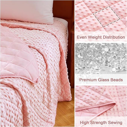 Pink Weighted Blanket for Adults 20lbs, 48"x72", Twin Full Size Cooling Minky Heavy Throw Blanket for 130-220lbs, Soft Winter Thick Big Blankets Weighted Comforter Gift for Sleeping