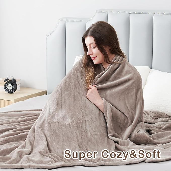 Electric Heated Blanket Throw Size 50"x60", Fast Heating Throw, Soft Microplush for Sofa & Office,6 Heating Levels & 1-10 Hours Auto Off, Machine Washable, Gifts for Family-Camel