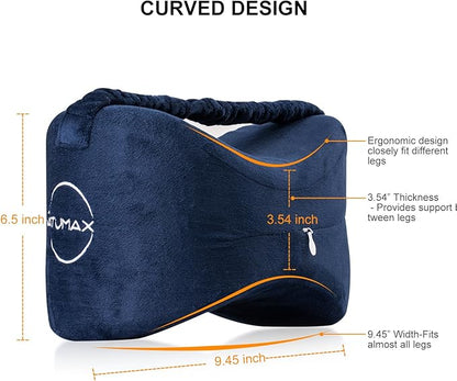 Knee Pillow for Side Sleepers - Relief from Sciatica Pain, Back/Leg Pain, Pregnancy, Hip and Joint Pain Memory Foam Leg Pillow + Free Sleep Mask and Ear Plugs