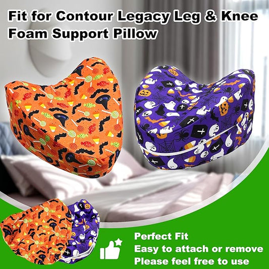 Knee Pillowcase Compatible with Contour Legacy Knee Pillow, Invisible Zippered & Anti-Pilling, Soft Halloween Christmas Gothic Decor, Unique Gift for Her/Him (Purple Galaxy & Warm Orange)
