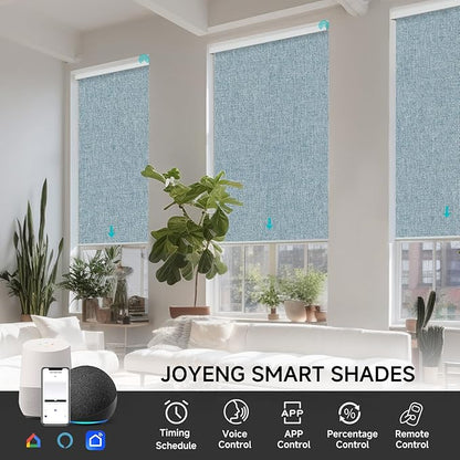 Motorized Blinds with Remote, Custom Automatic Electric Blackout Smart Blinds for Windows, Motorized Window Roller Shades Compatible with Alexa Google for Home Office, Fabric Blue