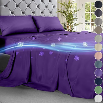 DECOLURE Cooling Sheets Full Set 4pcs - Luxurious & Ultra-Soft Full Size Cooling Sheets for Hot Sleepers - Comfortable Bamboo Viscose Microfiber Full Cooling Bed Sheets w/Deep Pockets (Purple)