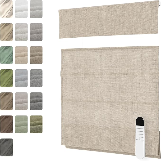 Motorized Top Down Bottom Up Roman Shades with Remote, Cordless Smart Blackout or Light Filtering TDBU Roman Blinds, Automatic Window Blinds for Home, Office, 63" W x 64" H