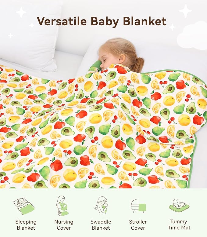 Premium Baby Blankets, Soft Viscose from Bamboo Blanket for Boys and Girls, Nursery Crib Bedding Quilt for Newborn and Toddler, Cooling for Hot Sleepers, 50'' x 50'' Fruit