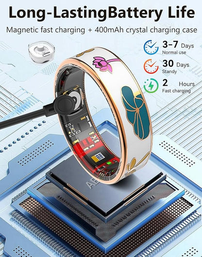 Smart Ring for Women,Fitness Tracker with Heart Rate,Blood Oxygen,Menstrual Cycle,Sleep Monitoring,Step Counting,IP68 Waterproof for iOS and Android,No Subscription Fee (10#)