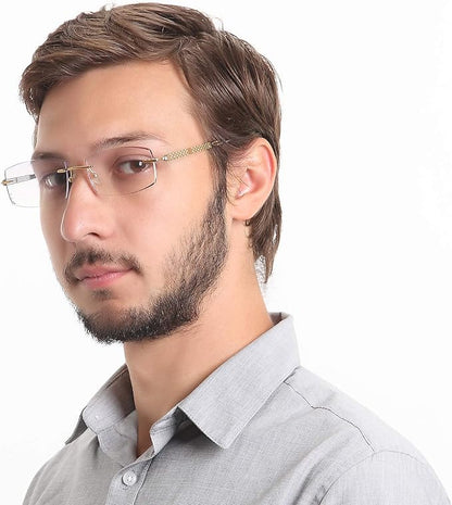 LifeArt Blue Light Blocking Glasses,Computer Reading Glasses,Rimless Frame Tinted Lens with Diamond,Stylish for Men (+3.50 Magnification)