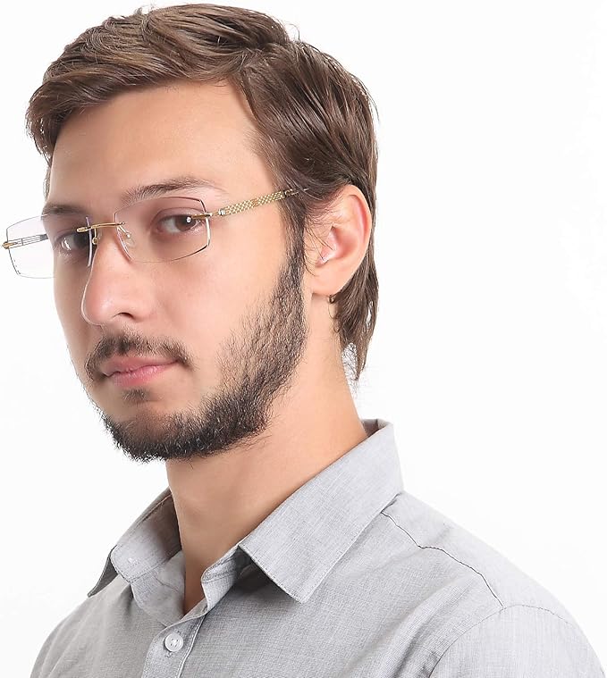 LifeArt Blue Light Blocking Glasses,Computer Reading Glasses,Rimless Frame Tinted Lens with Diamond,Stylish for Men (+2.50 Magnification)
