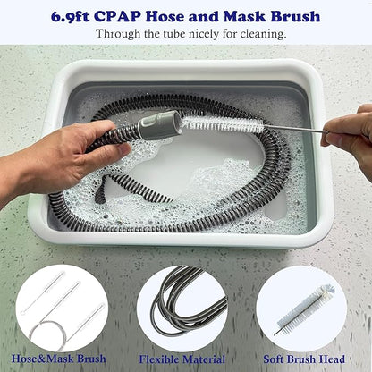 CPAP Cleaning Kits with Tube and Mask Brush, Collapsible Wash Basin & Hose Hanger - CPAP Hose Cleaner Supplies to Make Cpap Accessories Cleaning, Drying, Storing Easier