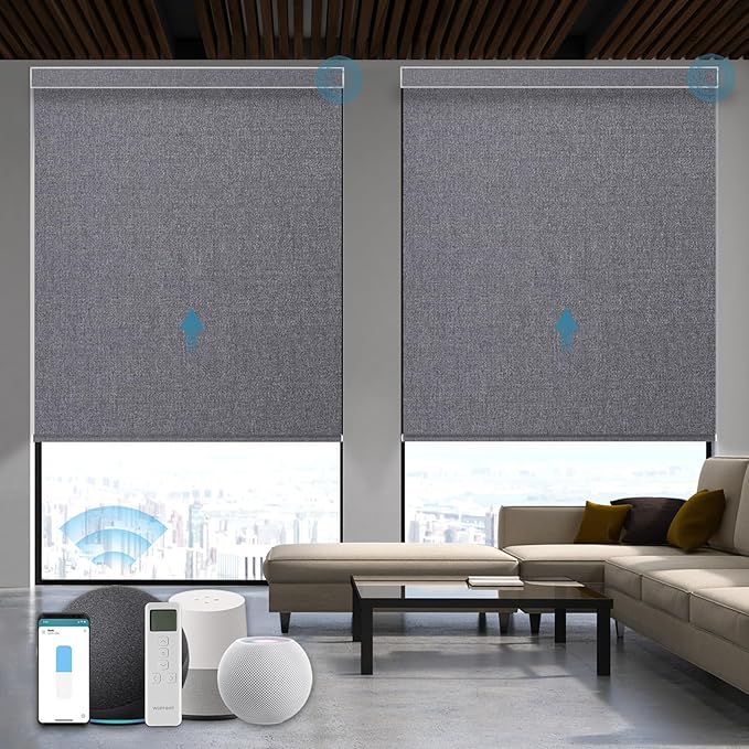Smart Blinds,Motorized Blackout Shades for Windows,Compatible with Alexa,Google Home,Automatic Blackout Roller Shade,Rechargeable Battery Shades,Dark Anchor Grey