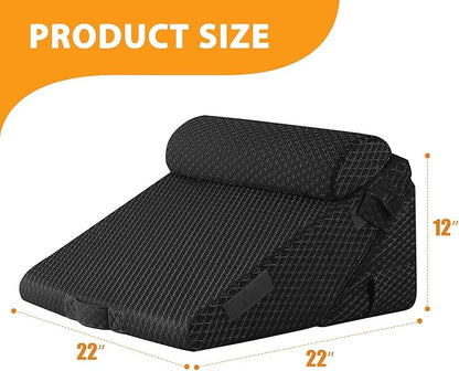 3PCS Wedge Pillow Set for After Surgery, Adjustable 9&12 Inch Bed Wedge Pillow for Sleeping, Incline Pillow Wedge for Headboard, Post Surgery, Acid Reflux, Neck&Back Support, Plush Black