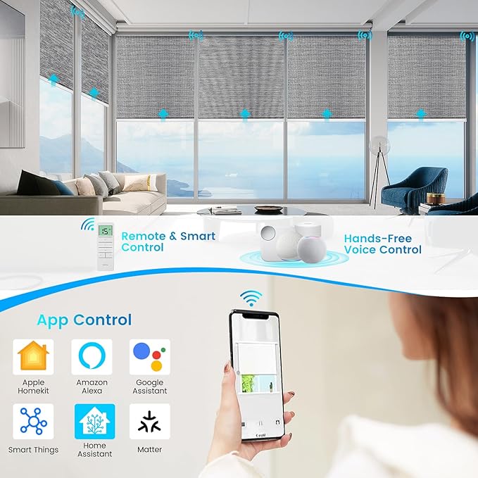 Motorized 100% Blackout Roller Shades – Custom Smart Blinds with Remote Control, Rechargeable Battery or Plug-in Motor, Tuya WiFi Optional, Home & Office Automatic Window Shades (Graphite Gray/CH9425)