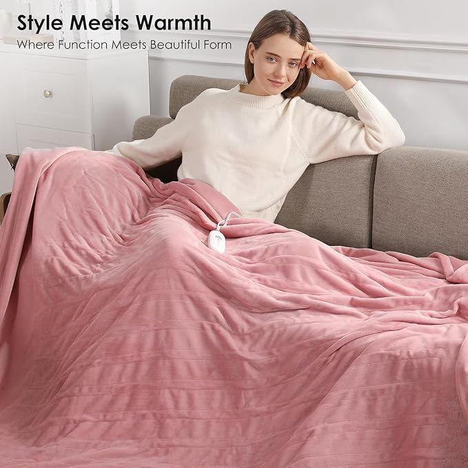 Pink Heated Blanket Full Size Electric Blanket with 5 Heating Level & 10 Hour Timer, Upgraded Flannel Lightweight but Warmer, ETL Certified & Overheat Protection, Gifts for Grandma(Dusty Pink)
