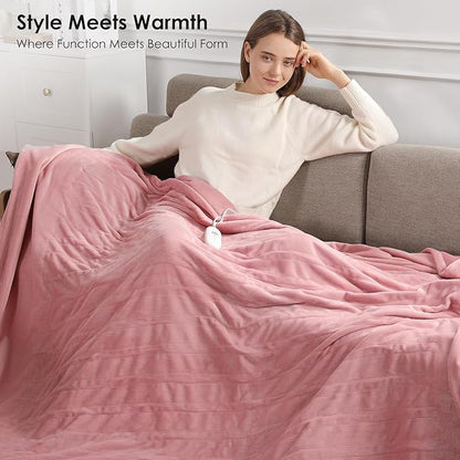 Pink Heated Blanket Full Size Electric Blanket with 5 Heating Level & 10 Hour Timer, Upgraded Flannel Lightweight but Warmer, ETL Certified & Overheat Protection, Gifts for Grandma(Dusty Pink)