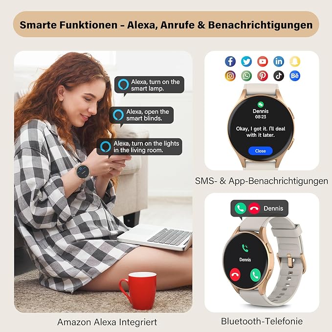 Smart Watch for Women with Built-in GPS & Alexa (Make/Answer Call), 1.32" AMOLED Fitness Tracker with Altimeter Compass for Hiking Running, HRV/Sleep/SpO2 Monitor, 5ATM Waterproof for iPhone Android