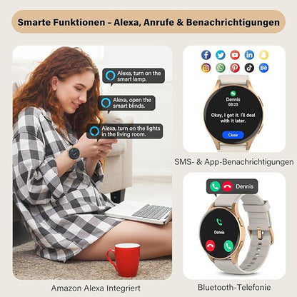 Smart Watch for Women with Built-in GPS & Alexa (Make/Answer Call), 1.32" AMOLED Fitness Tracker with Altimeter Compass for Hiking Running, HRV/Sleep/SpO2 Monitor, 5ATM Waterproof for iPhone Android