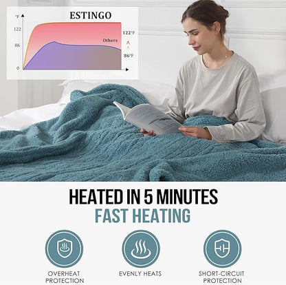 Queen Electric Blanket, Queen Heated Blanket with Two Separate Controllers, Queen Size Large Heating Blanket with 5 Heating Levels & 10 Hours Auto Off, Machine Washable, 84"x90", Slate Blue