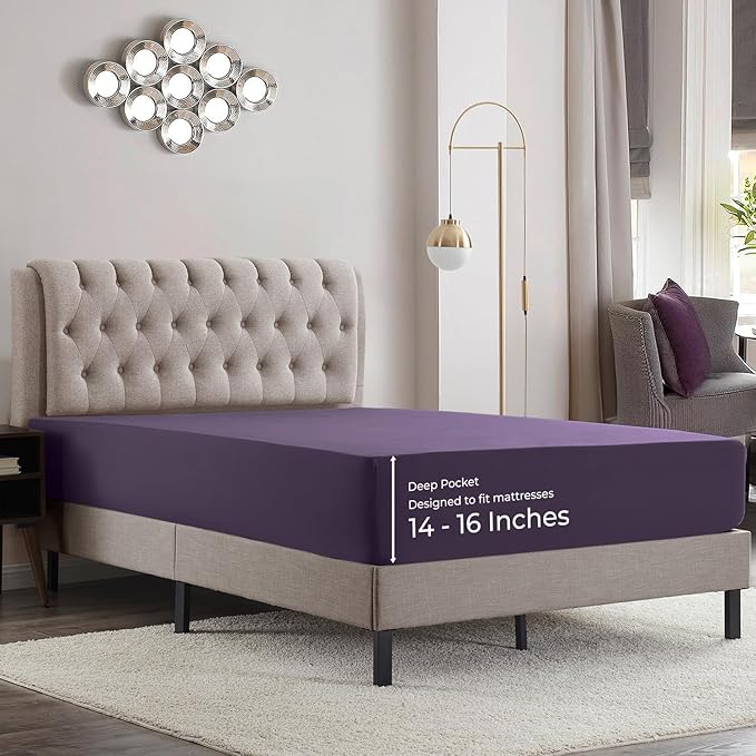 Empyrean 2 Pack Full Fitted Sheets - Deep Pocket, Fits 14-16 Inch Mattress, Ultra Soft Microfiber, Wrinkle-Resistant, Shrinkproof & Fade Resistant Sheets for Full Size Beds, Purple