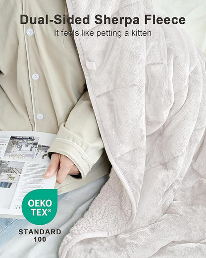Ultra-Soft 15lb Weighted Blanket for Adults, Plush Sherpa Fleece Reversible Weighted Throw Comfort for Relaxation & Cozy Evenings, Hug-Like Security, Evenly Distributed, W48 x L72, Cream White