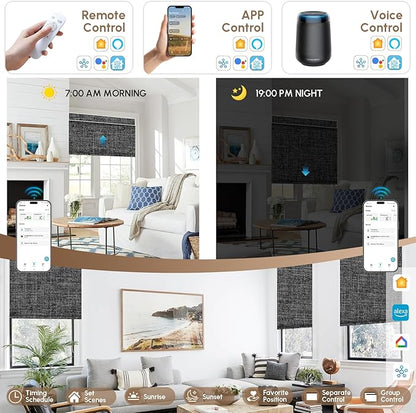 Kincmo No Drill Motorized Blinds with Remote, 100% Blackout Roller Shades for Windows, Custom Electric Blinds Compatible with Alexa, Apple Homekit, Google Home (100% Blackout Dual Sided Black)