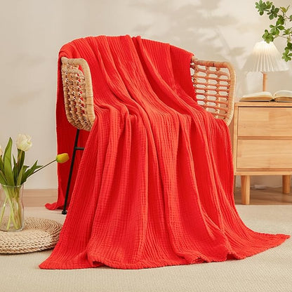 EMME Cotton Twin Blanket - 100% Muslin Soft, Breathable Gauze - All Season, Pre-Washed - Orange Rust, 60"x80"