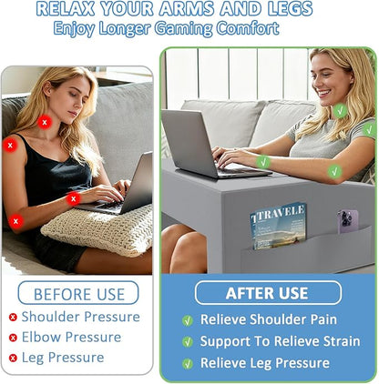 Lap Desk Pillow with Removable Cover Adjustable Angle Gaming & Machine Washable Reading Pillow for Adults Multipurpose Laptop Bed Tray with Arms for Working