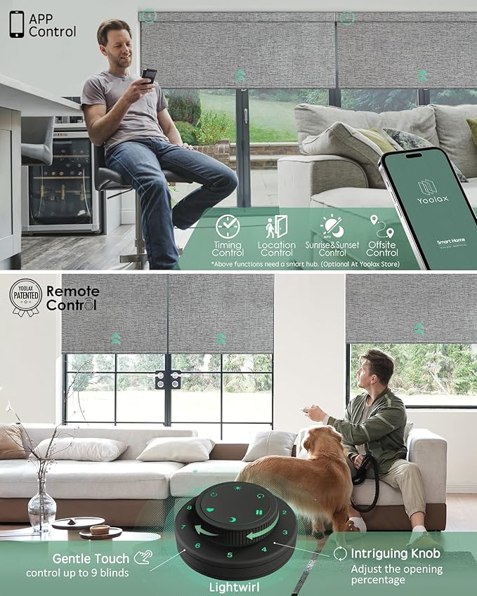 Yoolax Motorized Blinds with Remote, Smart Blinds for Windows Blackout Automatic Shades Compatible with Alexa Remote Control Roller Window Shades with Valance, Custom Size (V-Canyon Grey)
