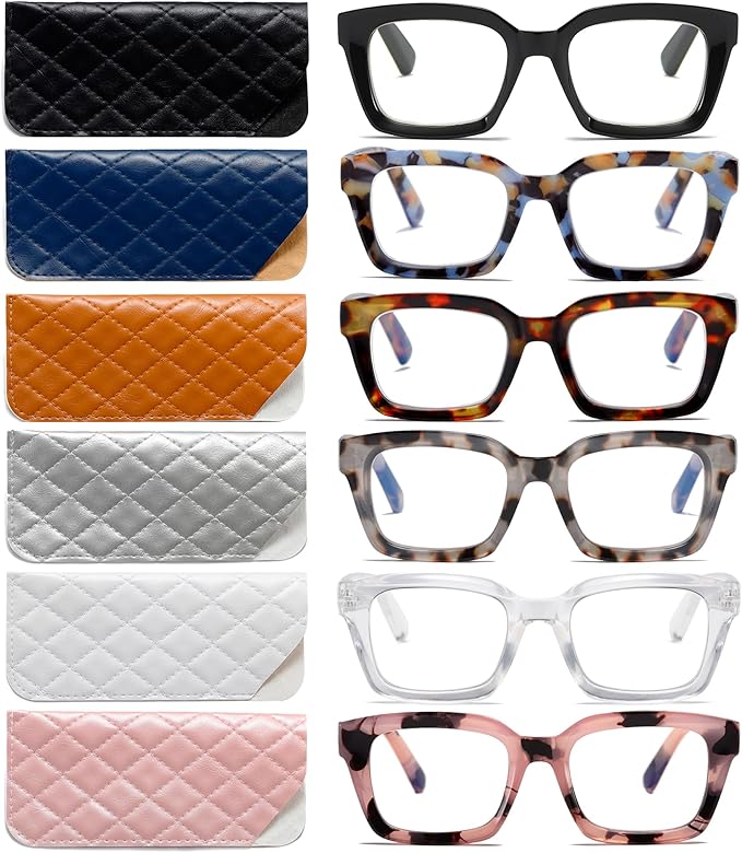 6 Pack Oversize Square Design Reading Glasses for Women, Blue Light Blocking Computer Reader（6 pack Mix +2.25）