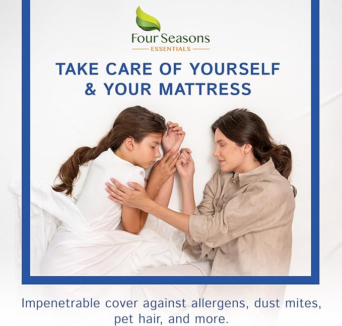 Queen Size Mattress Protector Bedbug Waterproof Zippered Cover Hypoallergenic Premium Quality Encasement White
