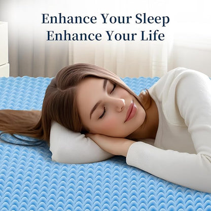 2 Inch Full Size Mattress Topper Memory Foam Mattress Topper Full Egg Crate Foam with Cooling Gel, Plush Feel Breathable Pressure Relief Matress Pad for Bedroom, College, RV, Cooling Blue