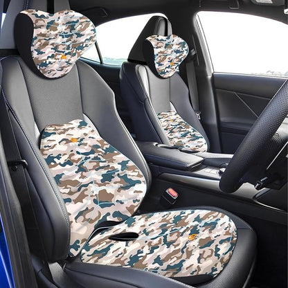 NS YOLO Ergonomic Car Seat Cushion with Comfort Memory Foam Neck Pillow, Car Pillow,Lumbar Support and Big Size Soft Seat Cushion for Driving Seat,Office Chair and Wheel Chair (CAMO-3 pcs)