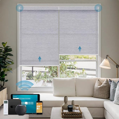 Motorized Shades Compatible with Alexa,Google Asssitant,Homekit Over Thead,70% Blackout Light Filtering Blinds,Smart Shades with Remote, APP/Voice Control,Essential Grey(Classic Grey)