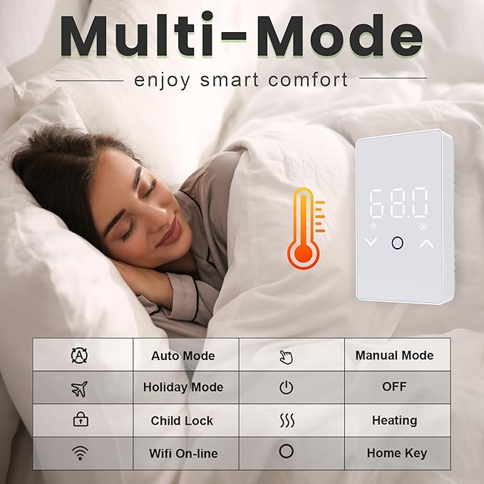MAXKOSKO 4Pcs WiFi Smart Thermostat for Electric Floor Warming System with Touchscreen LED Display 120V/240V, Easy Connection & Energy Saving Home Programmable Thermostat White