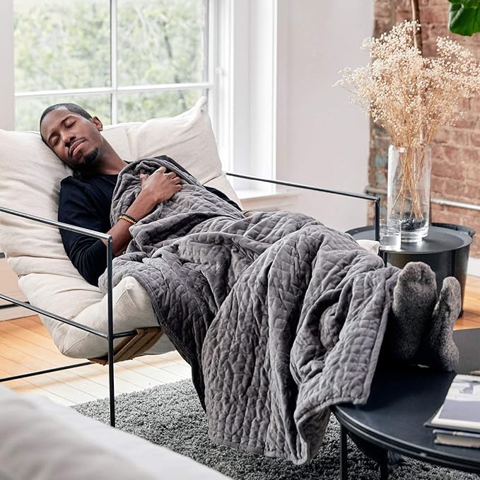 Gravity Weighted Blankets for Adults, 15lbs Grey (48" x 72", Twin/Single) - Heavy Comfort Cotton Blanket with Glass Beads - Utra-Soft Premium Breathable Microfiber Duvet Cover - Machine Washable
