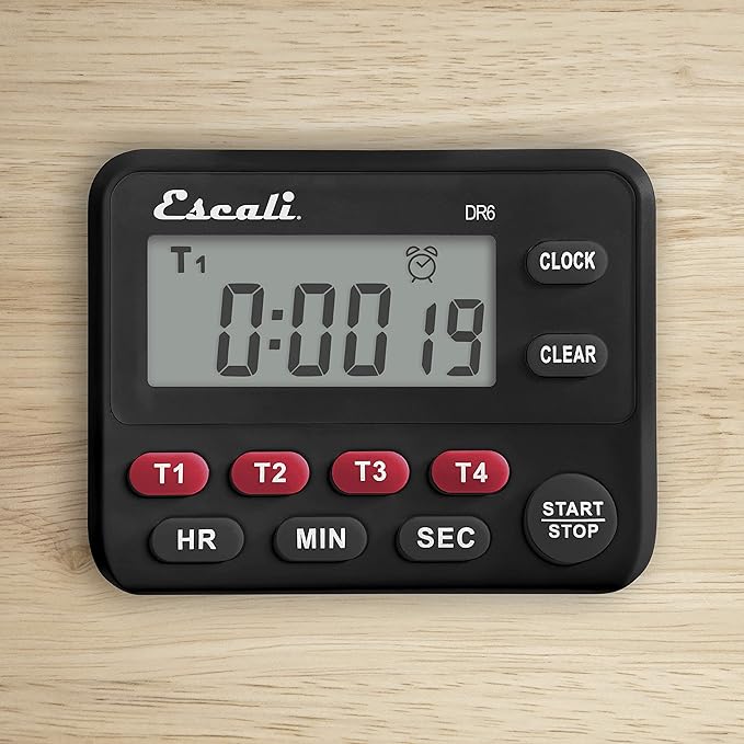 Escali Multi-Task Four Event Digital Kitchen Timer with Clock Mode, Magnetic Back, Overtime Counter