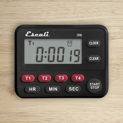 Escali Multi-Task Four Event Digital Kitchen Timer with Clock Mode, Magnetic Back, Overtime Counter