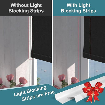 BERISSA Motorized Blinds with Remote,Blackout Smart Roller Shades with App,Voice Control,Linen Fabric,Thermal Insulated Automatic Blinds,Electric Shades with USB/Solar Pannel.Linen Black