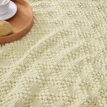 Knitted Weighted Blanket for Adult, Chunky Knit Weighted Throw for Sleep 50"*60" 10lbs, Cooling Breathable Heavy Blanket for Hot Sleepers, Machine Washable Blanket for Room Decor(Cream White)