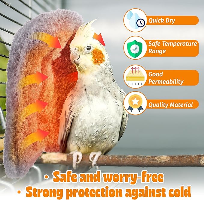 Dreyoo Snuggle Up Bird Cage Heater for Parrot and Small Birds,5V Low Voltage Heated Bird Perch with Constant Temperature Control & Anti Bite Line, Cozy Corner Warmer Blanket Cage Accessory (5.5"×5")