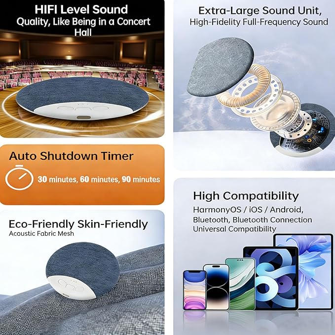 Ultra-Thin Bluetooth Pillow Speaker for Sleeping, Built-in White Noise to Support Sleep, Dual-Mode Bone Conduction & Speakers Audio, Features A Three-Dimensional Bass Effect (Pink)